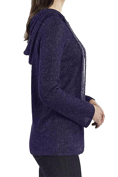 Women's Long Sleeve Ribbed Hoodie Pullover Sweater
