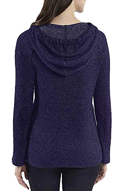 Women's Long Sleeve Ribbed Hoodie Pullover Sweater