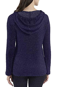 Women's Long Sleeve Ribbed Hoodie Pullover Sweater