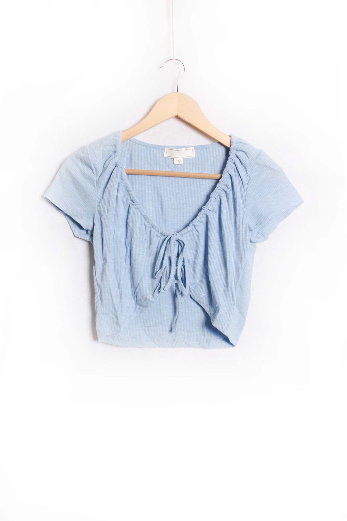 Women's Short Sleeve Tie Front Ribbed Shrug Top