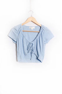 Women's Short Sleeve Tie Front Ribbed Shrug Top