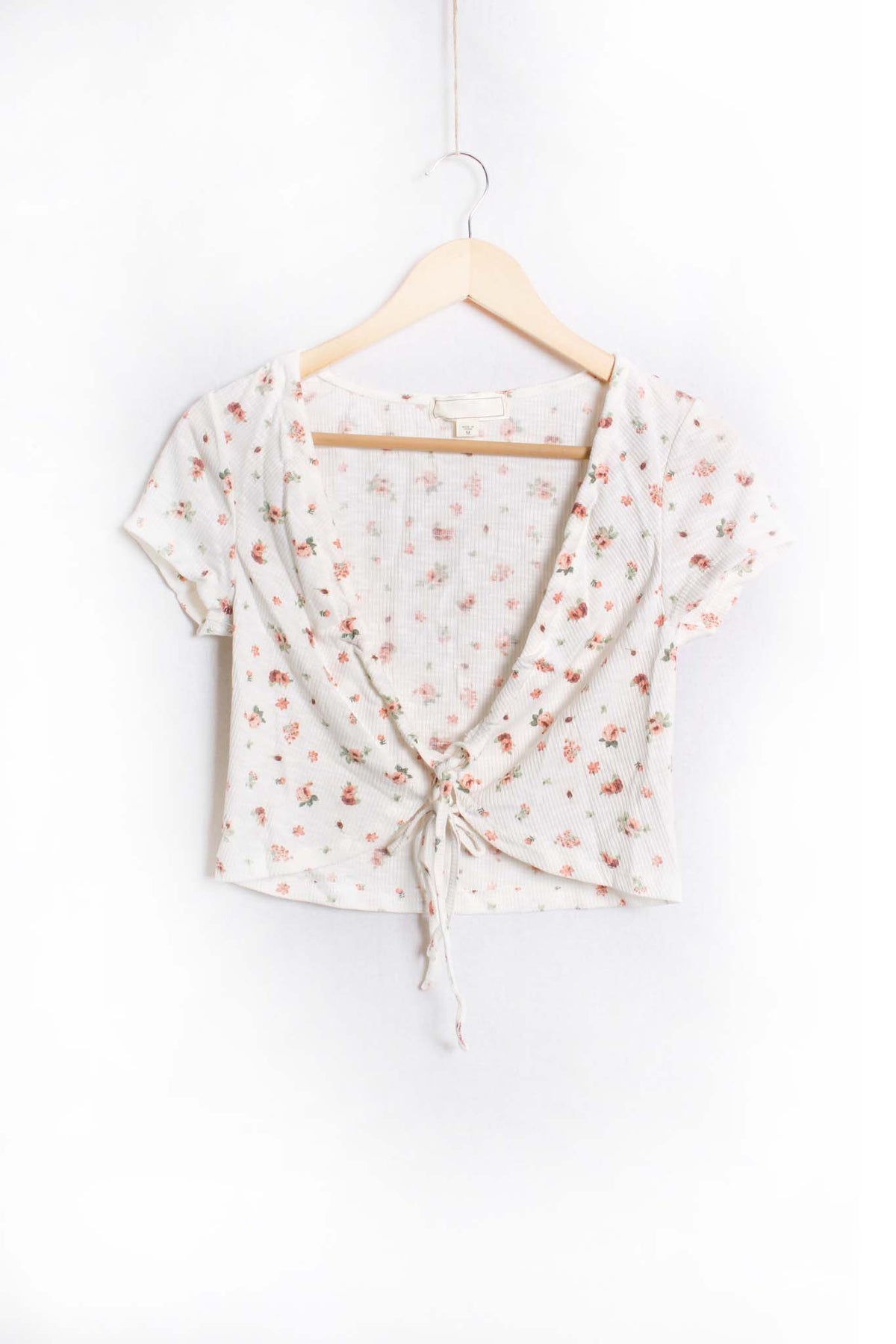 Women's Short Sleeve Tie Front Ribbed Shrug Top