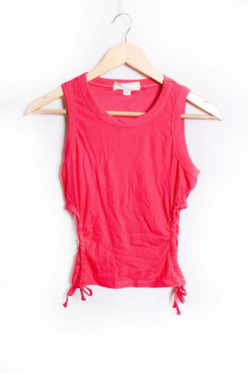 Women's Sleeveless Scoop Neck Side Ruched Drawstring Top