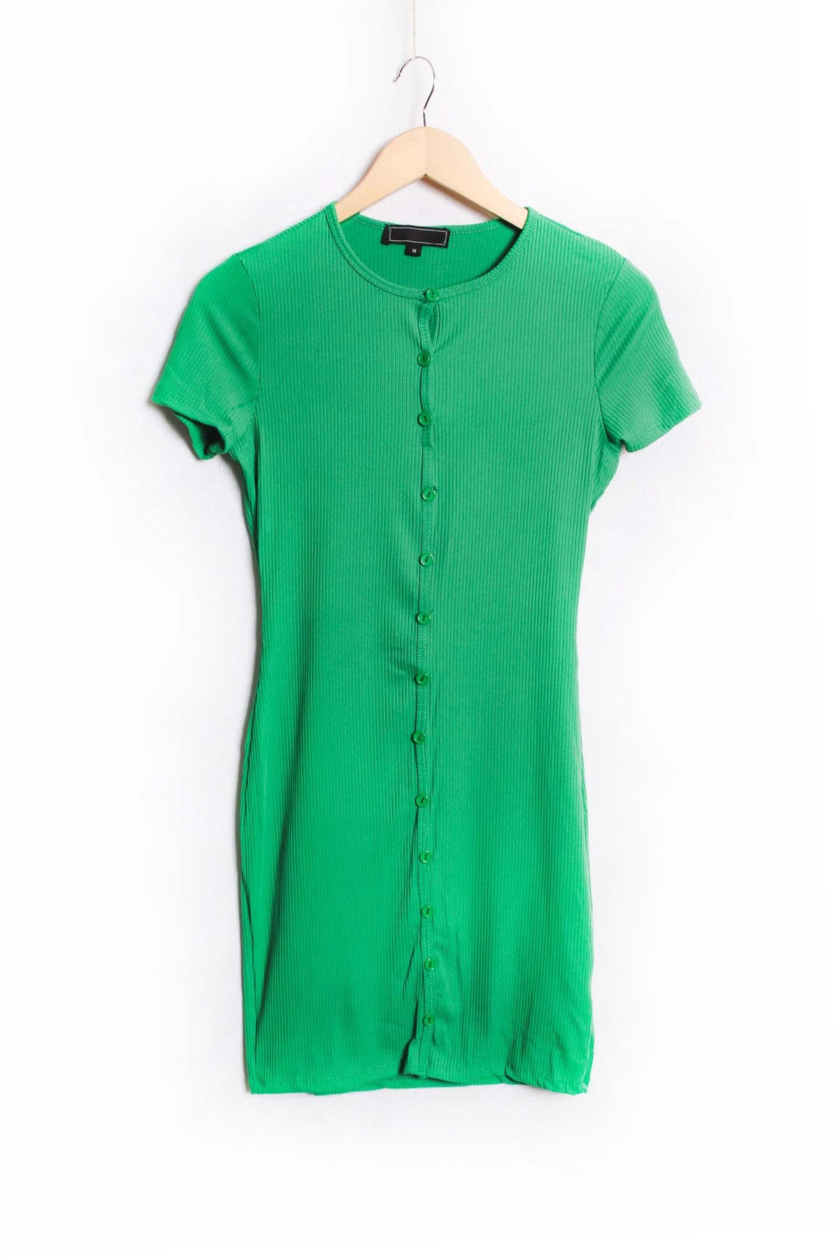 Women's Short Sleeve Button Down Ribbed Mini Dress