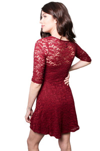 Women's Round Neck Short Sleeve Lace Mini Skater Dress