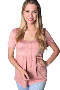 Women's Short Sleeve Solid Peplum Top with Button Design