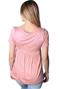 Women's Short Sleeve Solid Peplum Top with Button Design