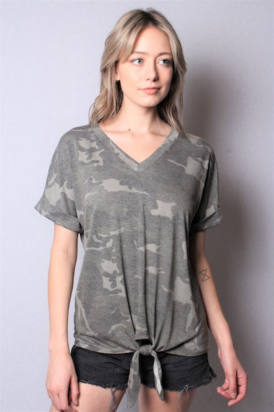 Women's Floral V Neck Top w/ Front Knot