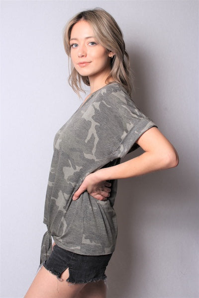 Women's Floral V Neck Top w/ Front Knot