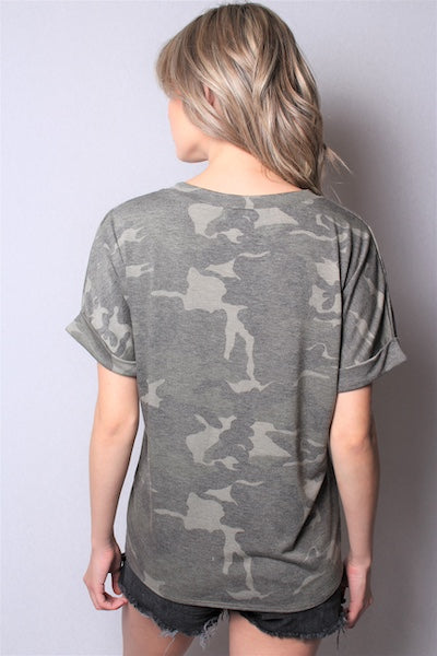 Women's Floral V Neck Top w/ Front Knot