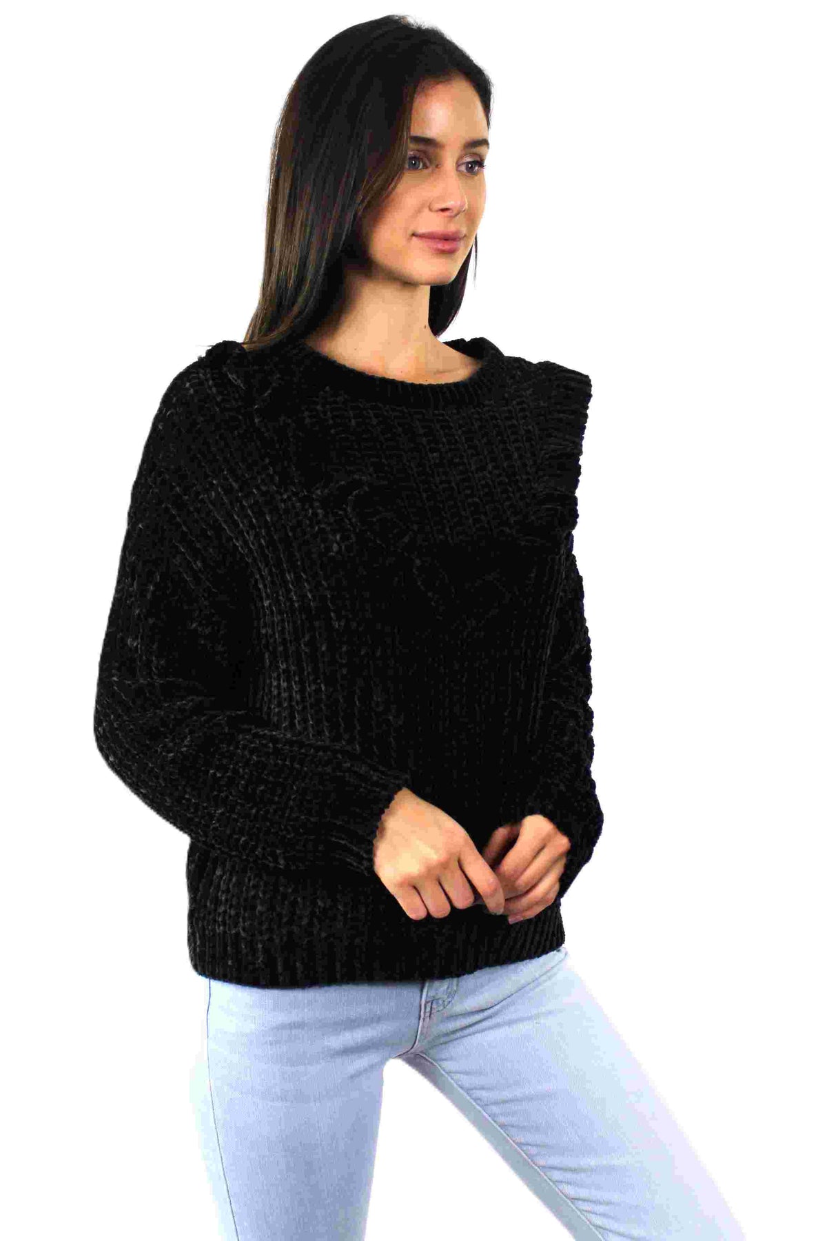 Women's Longsleeve Cable Knit Ruffle Sweater