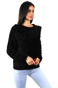 Women's Longsleeve Cable Knit Ruffle Sweater