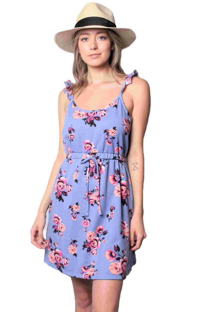 Women's Strappy Mini Floral Dress with Cinched Waist