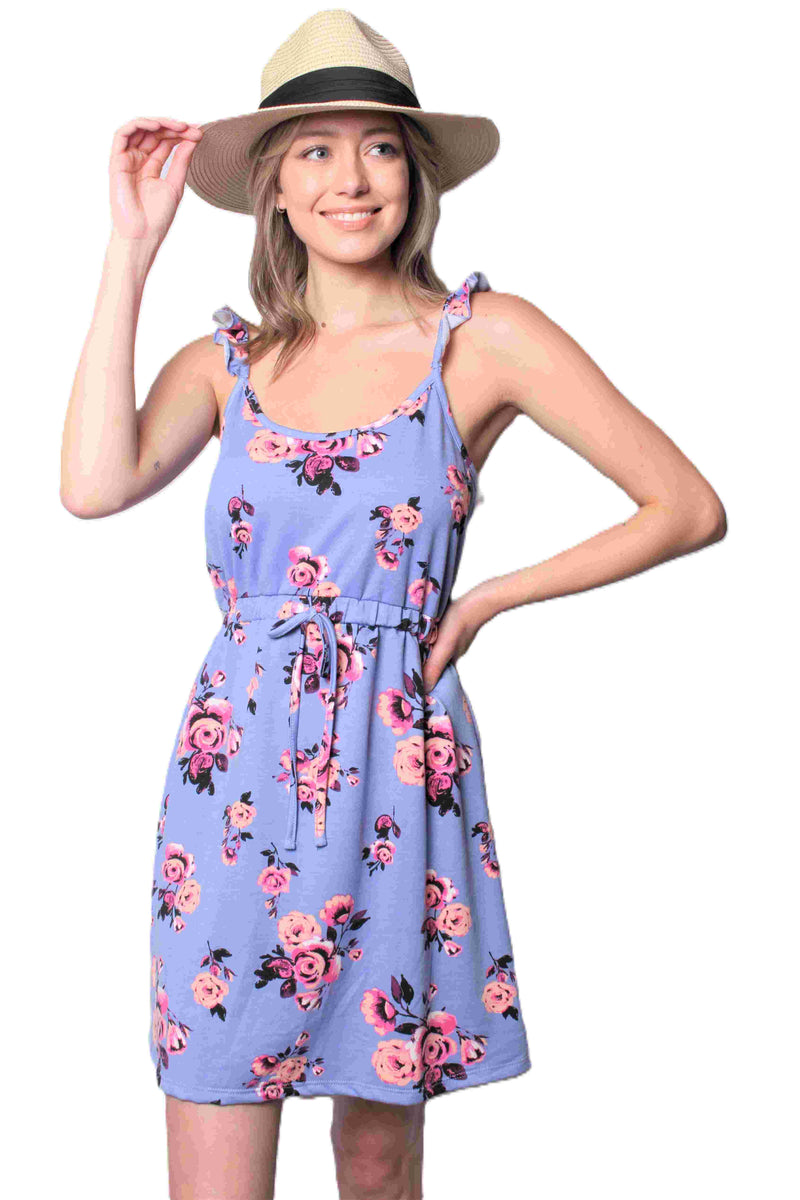 Women's Strappy Mini Floral Dress with Cinched Waist