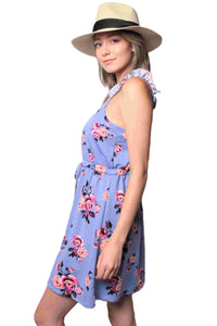 Women's Strappy Mini Floral Dress with Cinched Waist