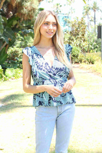 Women's Sleeveless Deep V Floral Print Open Back Top