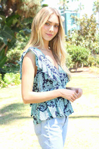 Women's Sleeveless Deep V Floral Print Open Back Top