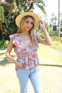 Women's Sleeveless Deep V Print Open Back Top