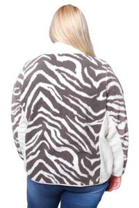 Women’s Plus Size Zip Up Fuzzy Zebra Print Jacket