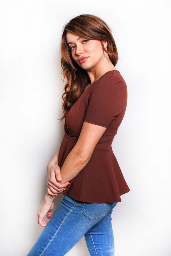 Women's Short Sleeve V Neck Solid Top
