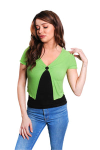 Women's Ruffle Sleeve O Ring Ribbed Crop Top