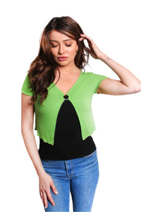 Women's Ruffle Sleeve O Ring Ribbed Crop Top