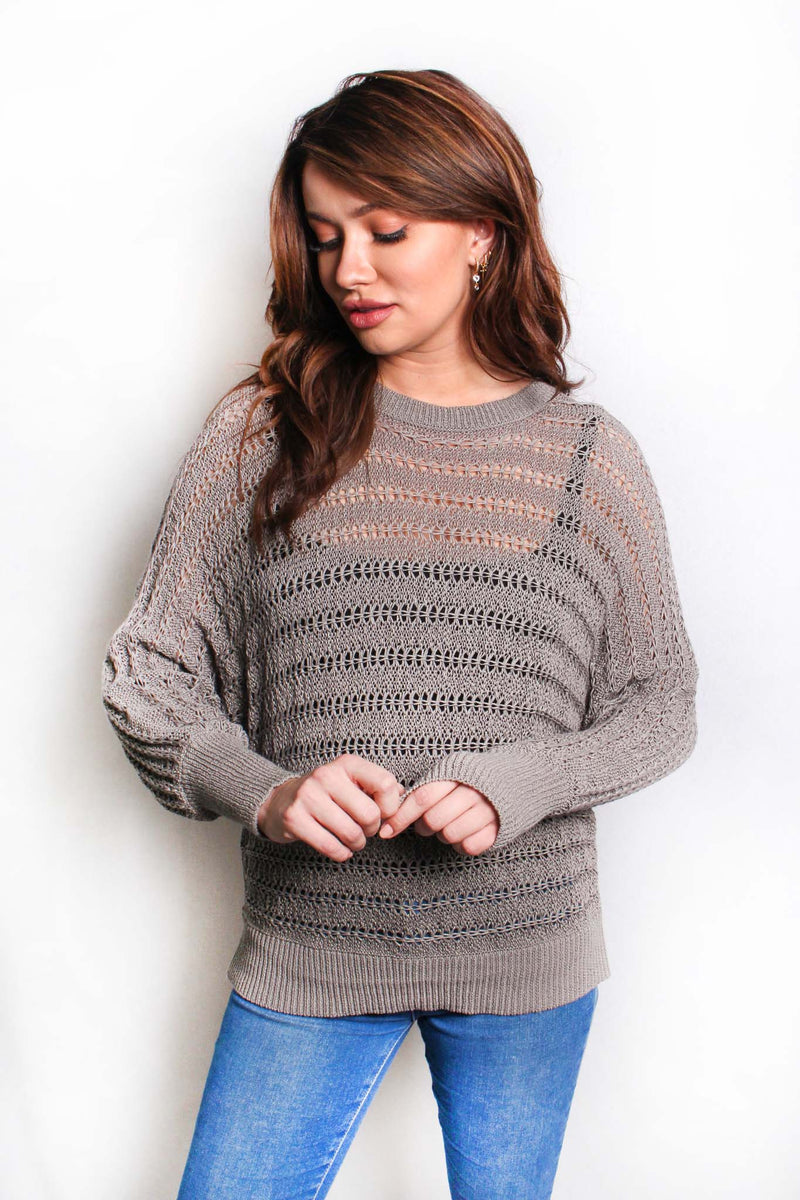 Women's Long Sleeves Openwork Knitted Sweater