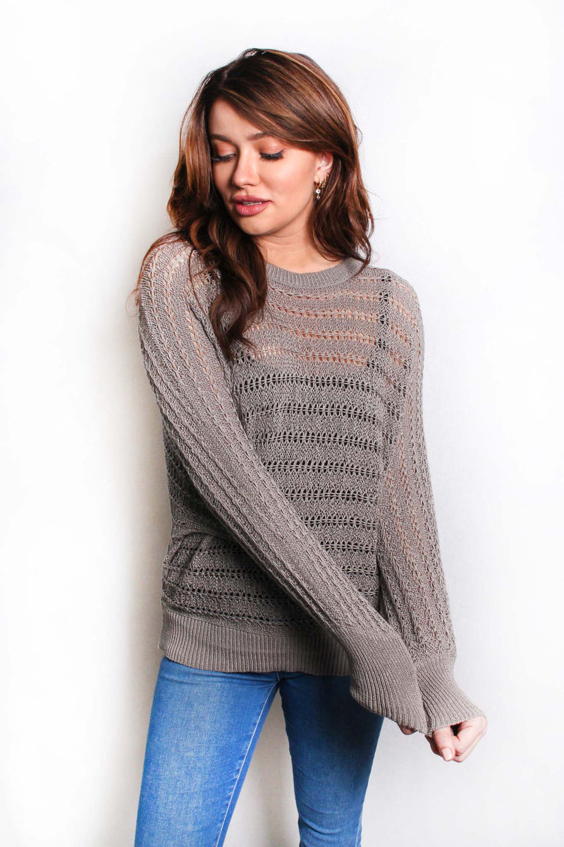 Women's Long Sleeves Openwork Knitted Sweater