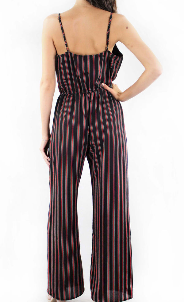 Women's Strappy Tie Waist Stripes Jumpsuit