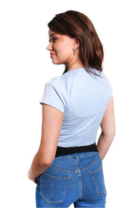 Women's Short Sleeve Tie Front Ribbed Shrug Top