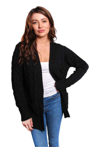 Women's Long Sleeves Open Front Double Pocket Cable Knit Cardigan