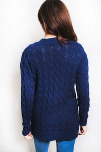 Women's Plus Long Sleeves Open Front Double Pocket Cable Knit Cardigan