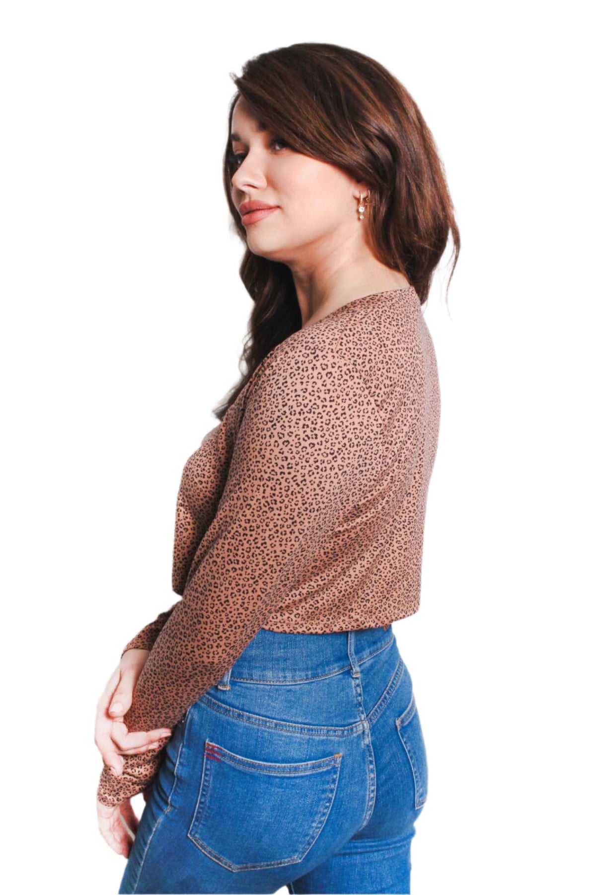Women's Long Sleeve Button Down Leopard Print Crop Top