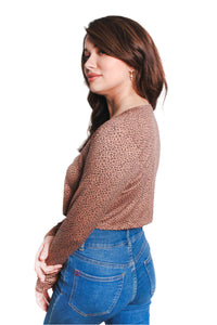 Women's Long Sleeve Button Down Leopard Print Crop Top