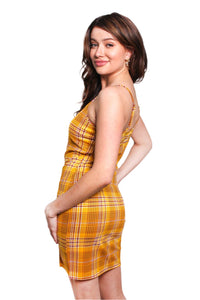 Women's Sleeveless Spaghetti Strap Side Slit Plaid Mini Dress