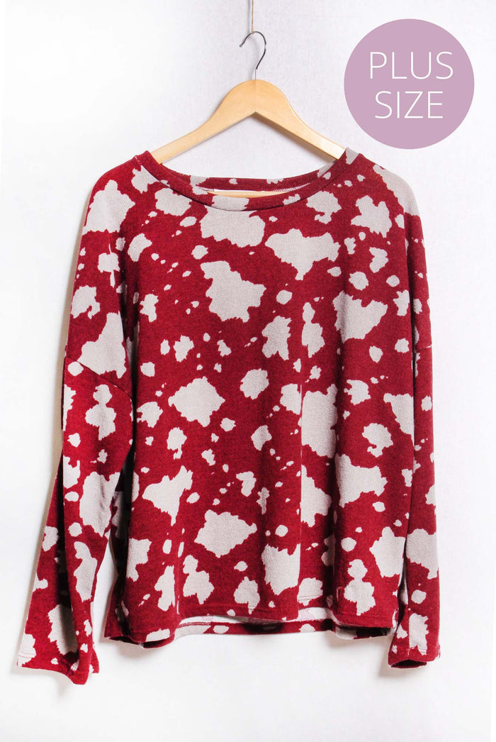 Women's Plus Long Sleeve Round Neck Printed Top