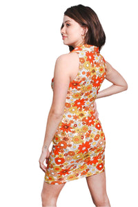 Women's Sleeveless O Ring Embellishment Floral Mini Dress