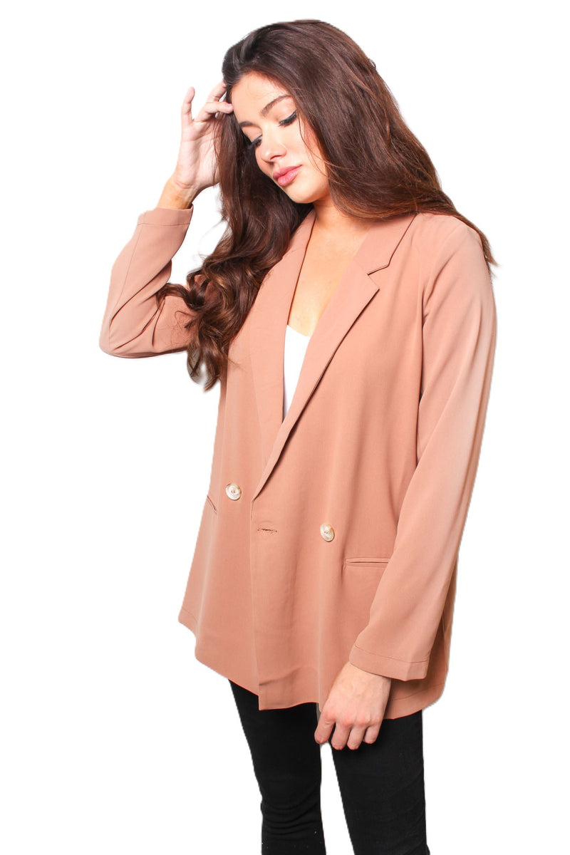 Women's Solid Lapel Collar Double Button Blazer