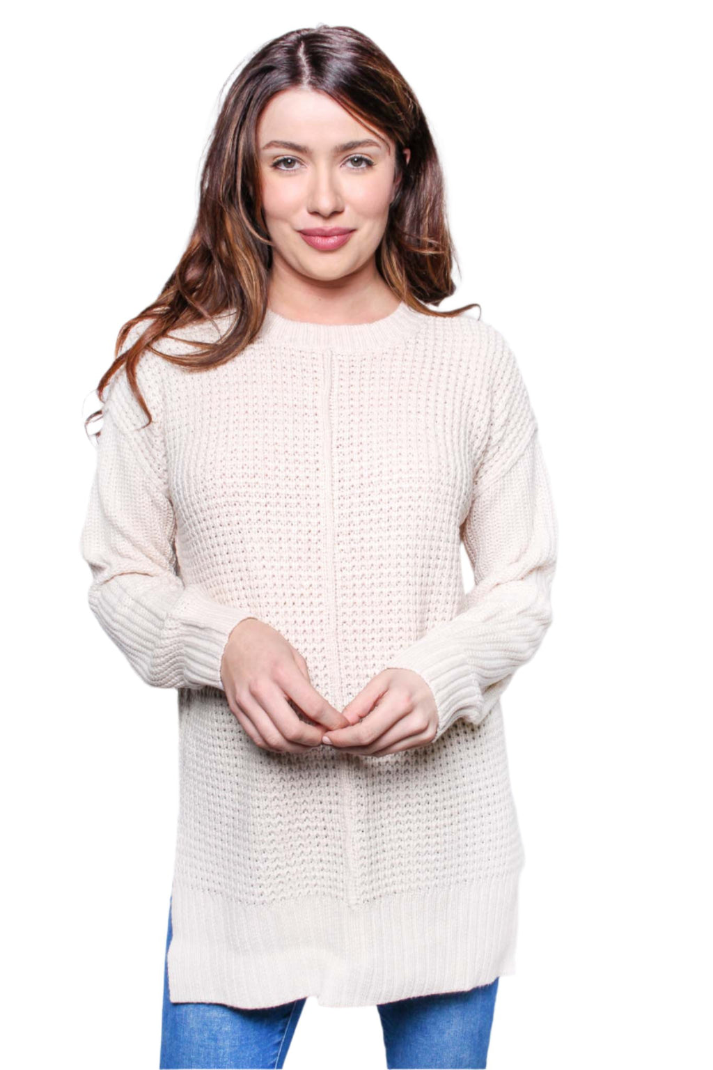 Women's Long Sleeves Round Neck Knitted Sweater