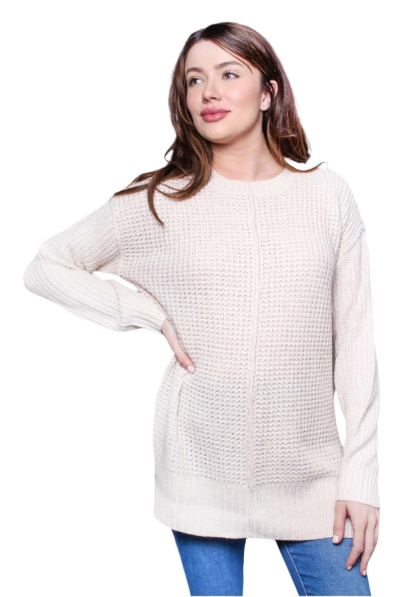 Women's Long Sleeves Round Neck Knitted Sweater