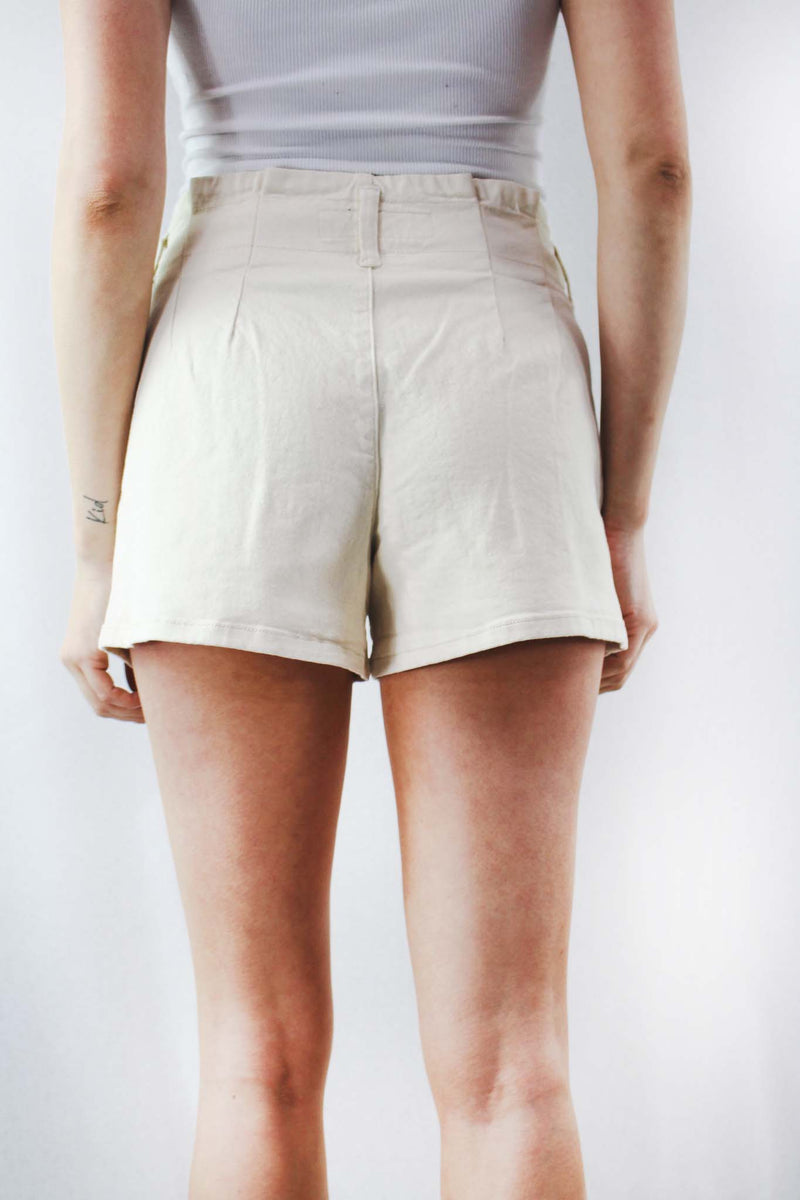 Women's High Waist Button Detail Khaki Shorts