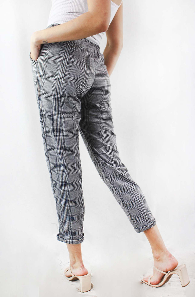 Women's High Waist Straight Cut Plaid Pants