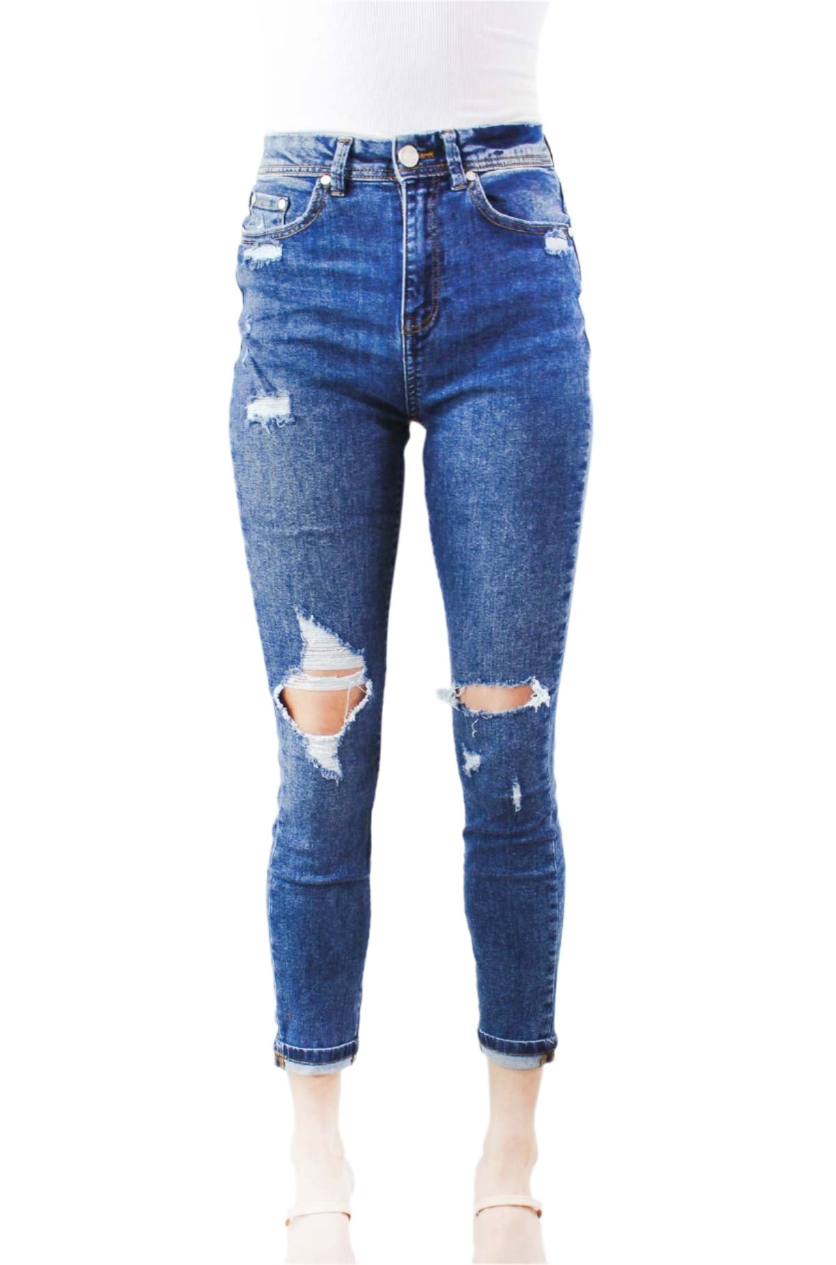 Women's High Waist Distressed Skinny Jeans