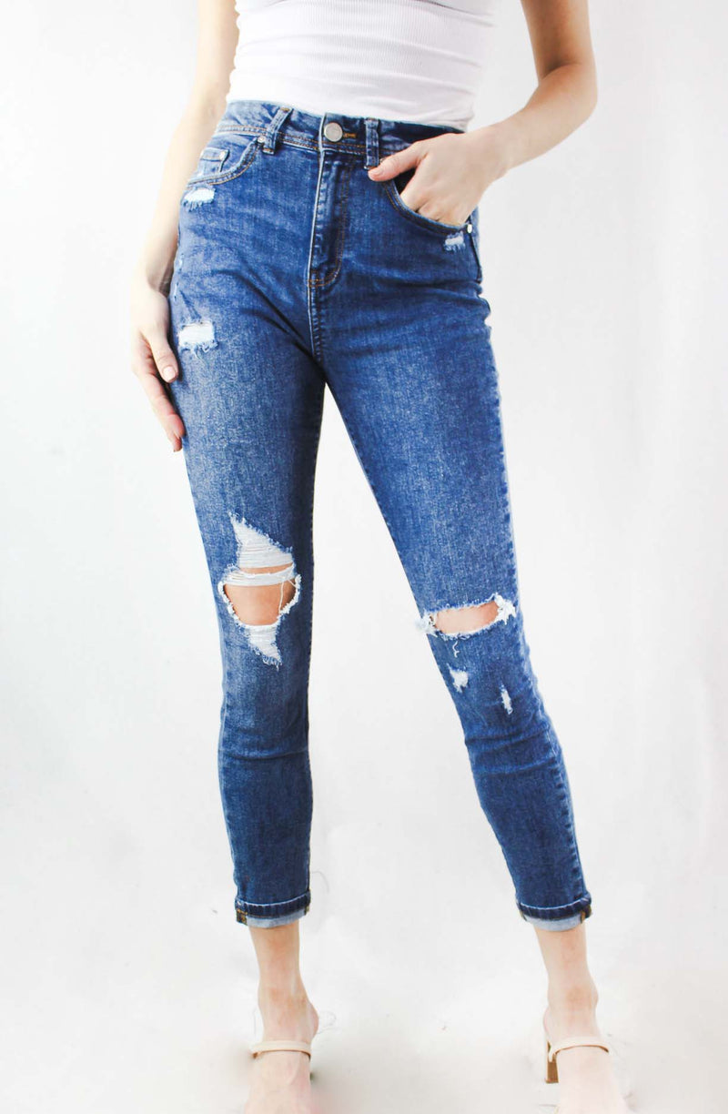 Women's High Waist Distressed Skinny Jeans
