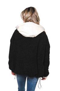 Women's Mixed Media Sherpa Boucle Hooded Oversized Jacket