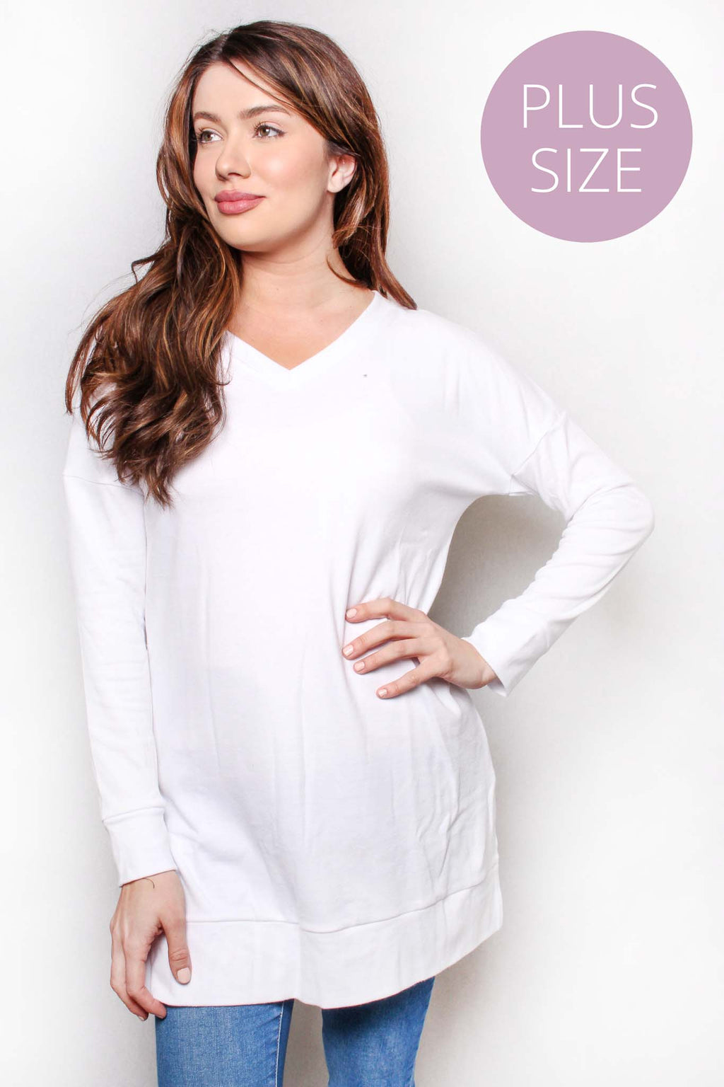 Women's Plus Long Sleeves V Neck Basic Sweater