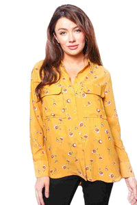 Women's Long Sleeve Floral Button Down Pocket Top
