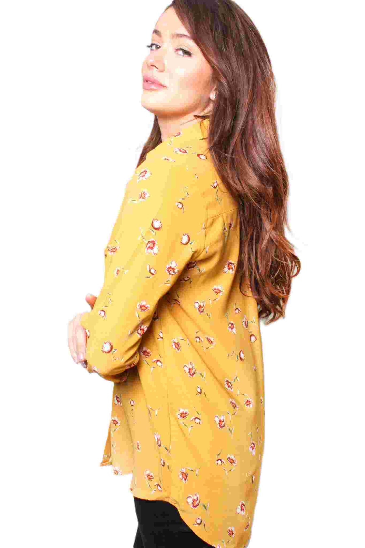 Women's Long Sleeve Floral Button Down Pocket Top