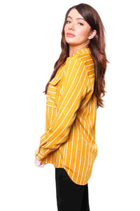 Women's Long Sleeve Striped Double Pocket Top