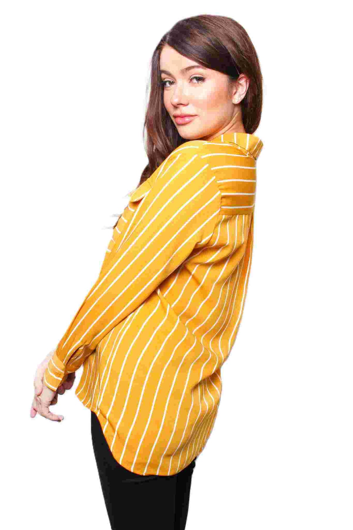 Women's Long Sleeve Striped Double Pocket Top